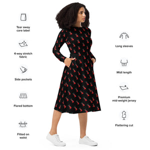 (Ruff Ruff Reindeer) All-over print long sleeve midi dress