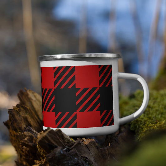 Red Plaid Enamel Mug